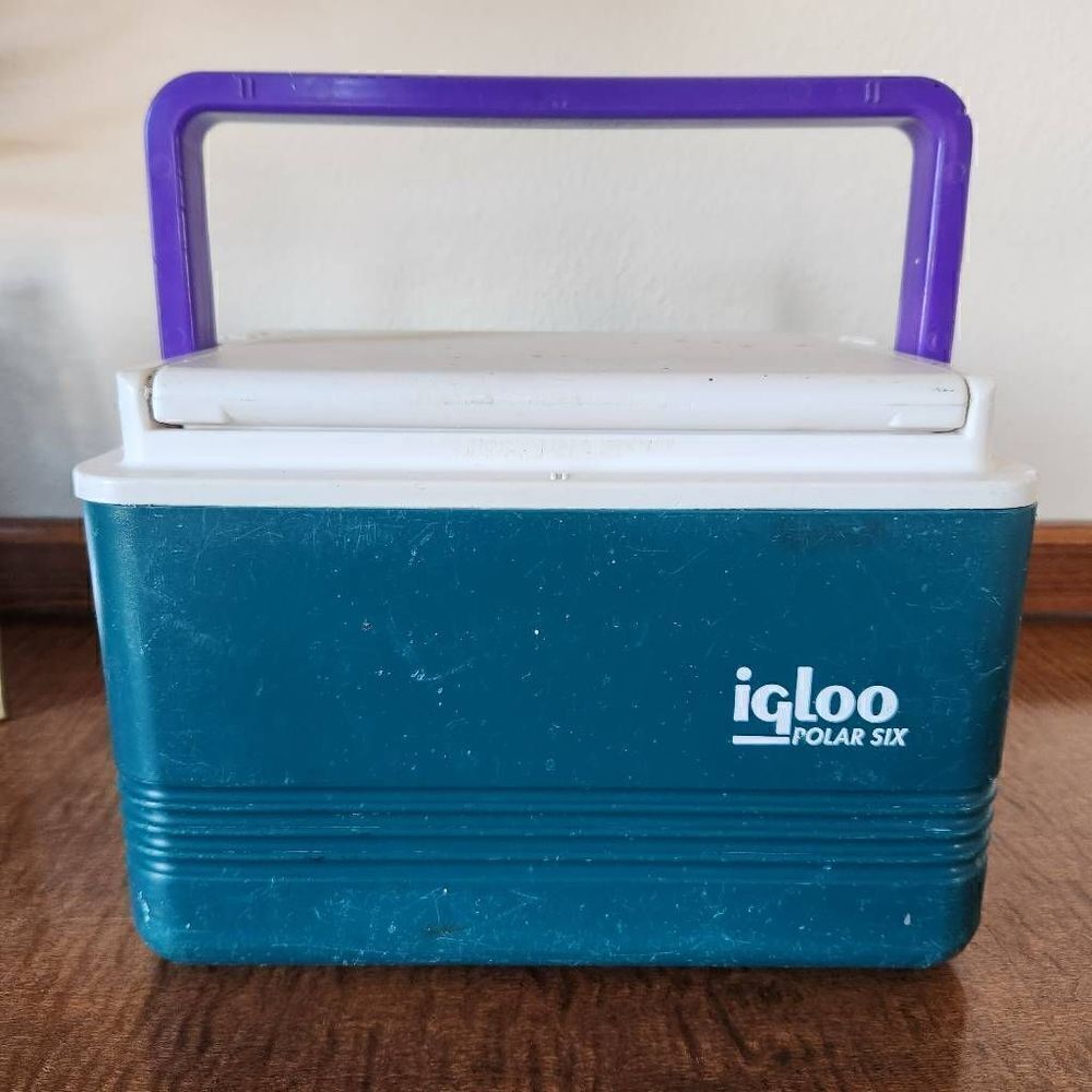 Igloo polar 6 holds six cans vintage '90s teal purple personal ice chest cooler